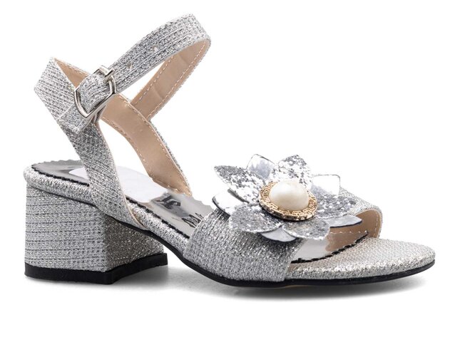 Anıl Çiçekli Patik Ökçeli - Gümüş - 1