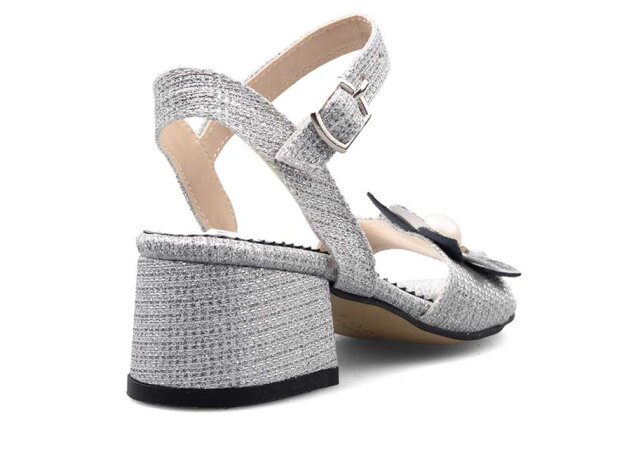 Anıl Çiçekli Patik Ökçeli - Gümüş - 3