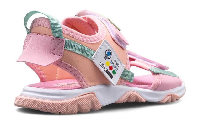 Middo Şeritli Filet Sandalet - Pembe/Yeşil - 3